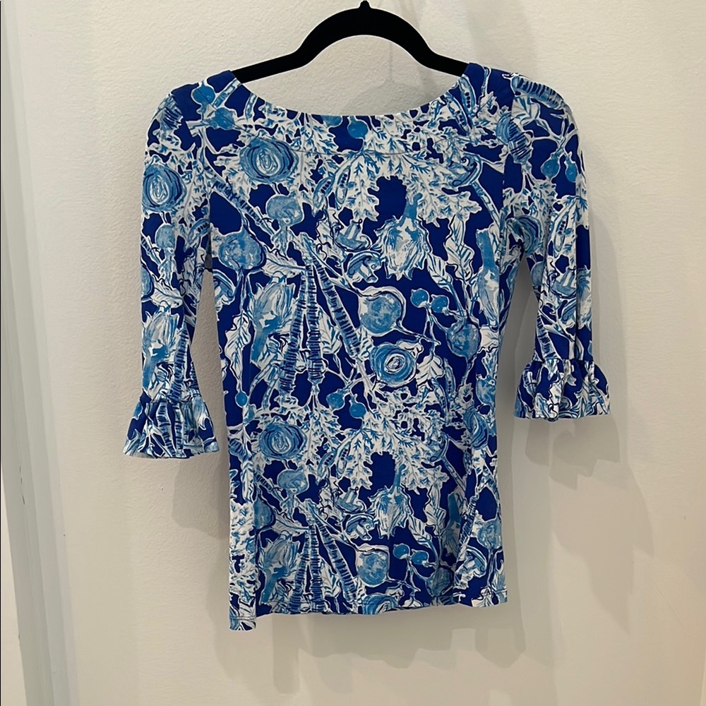 Lilly Pulitzer Waverly Ruffle Top Sweet Peas Print XXS